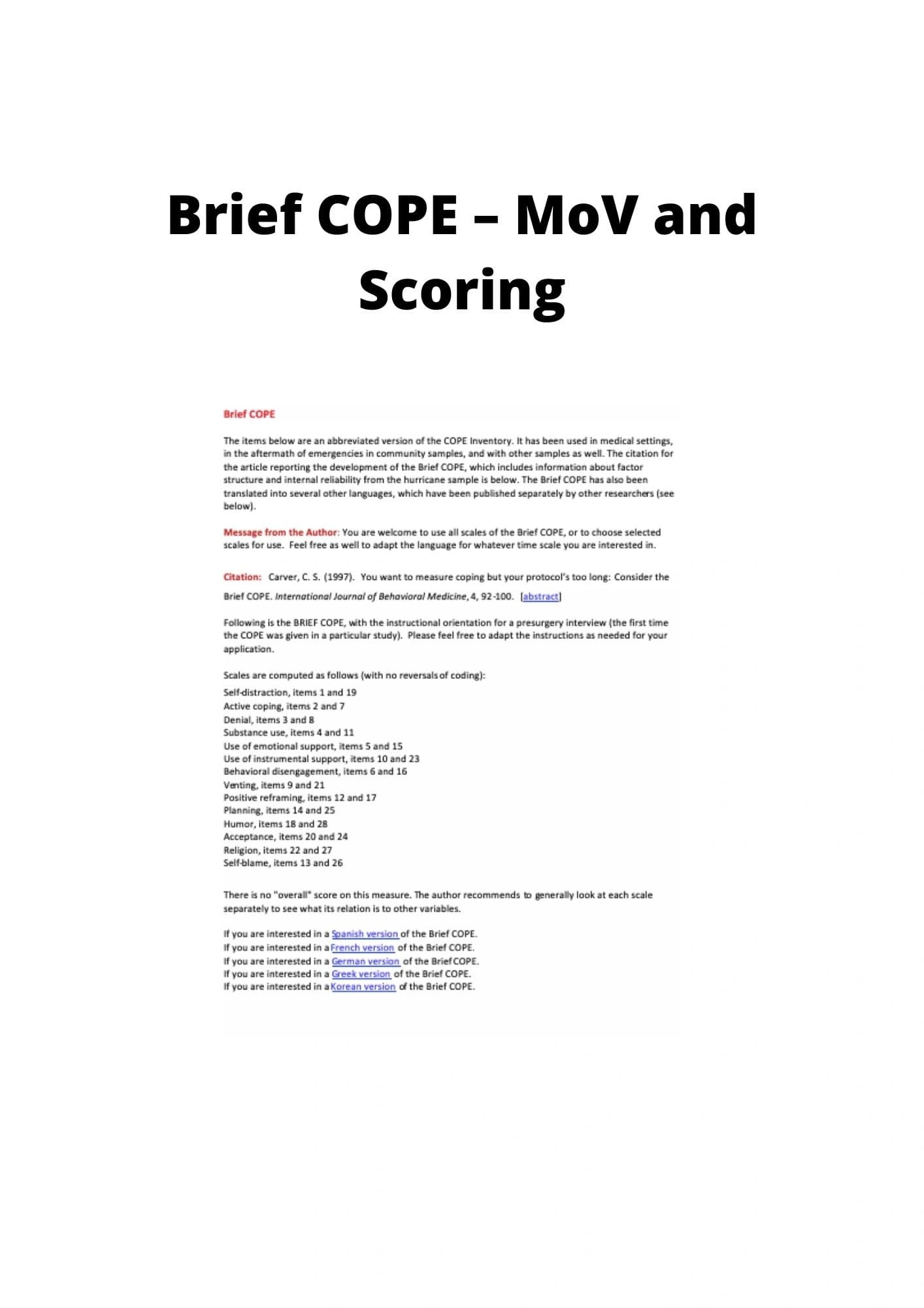 BRIEF COPE MOV AND SCORING IASC MHPSS M&E FRAMEWORK MOV Toolkit