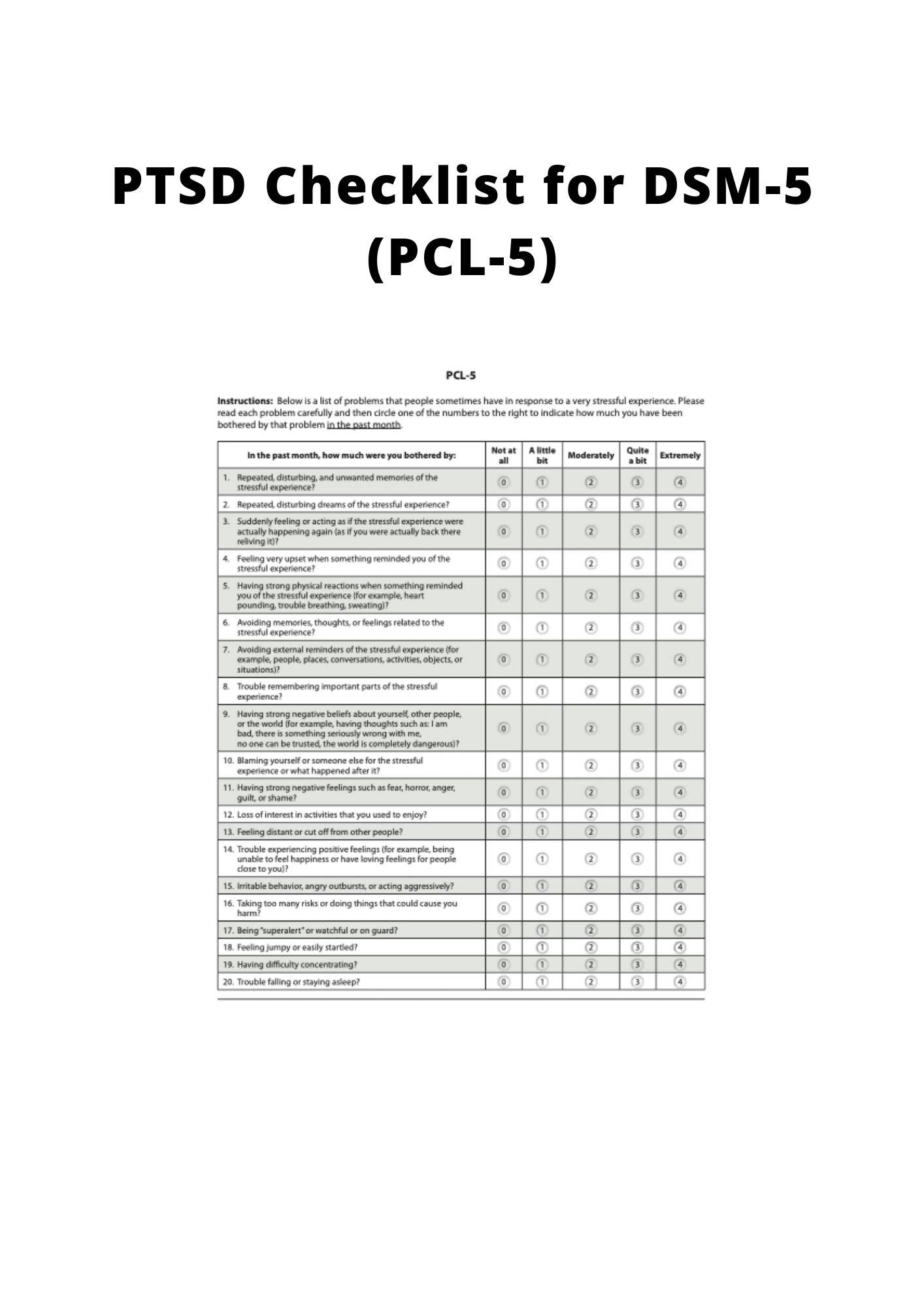 PTSD CHECKLIST FOR DSM5 (PCL5) IASC MHPSS M&E FRAMEWORK MOV Toolkit